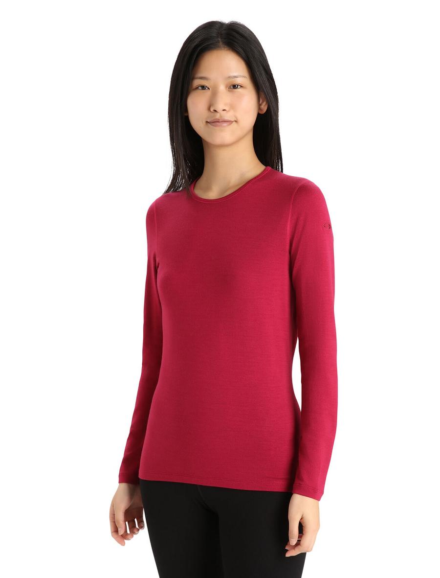 Women\'s Icebreaker Merino 260 Tech Long Sleeve Crewe Thermal Top Base Layers Cherry | CA 1026RVDW